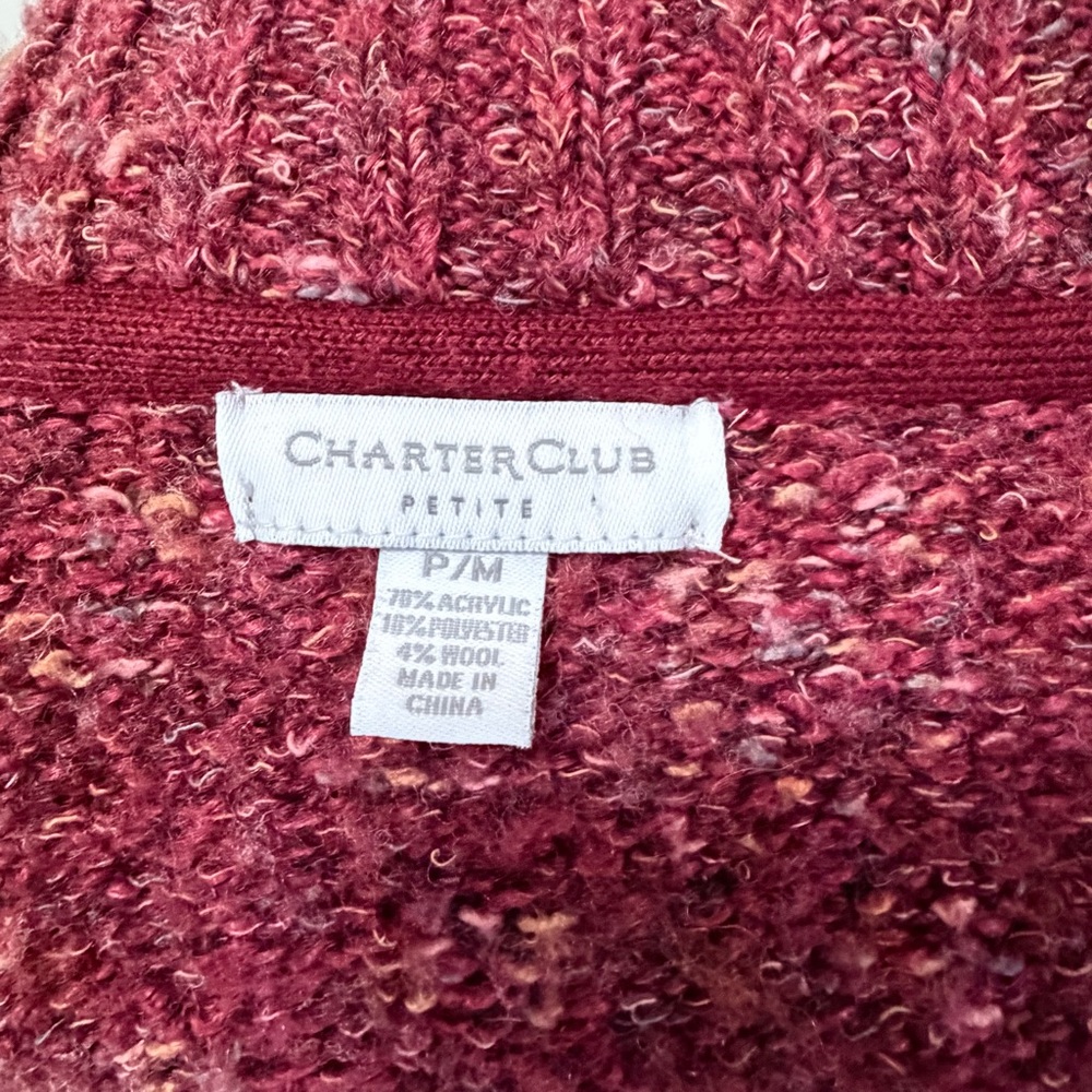 Charter club vintage marbled maroon Sweater with Large Buttons - Picture 6 of 6